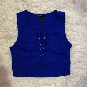 Royal blue crop lace up shirt
